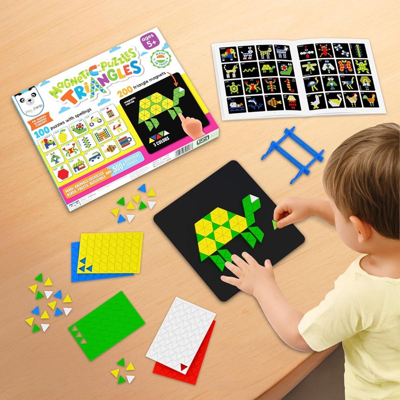 Play Panda Magnetic Puzzles: Triangles - 250 Colorful Magnets, 100 Puzzles, Magnetic Board & Display Stand - Image 5